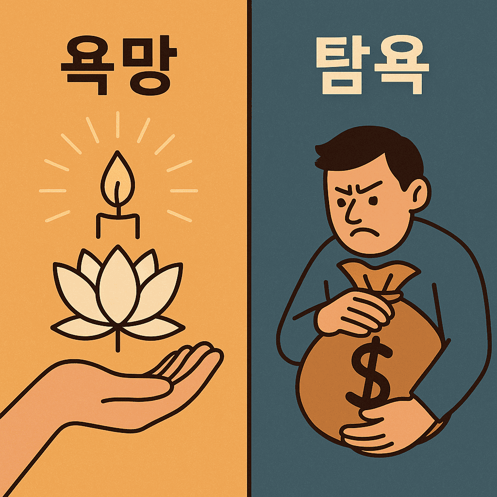 욕망과 탐욕의 갈림길 상징 이미지
욕망은 나눔, 탐욕은 소유 – 당신의 선택은?